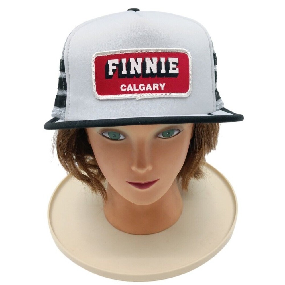 FINNIE Calgary‎ Gray & Black 3 Stripe Snapback Adjust Mesh Foam Trucker Hat Cap